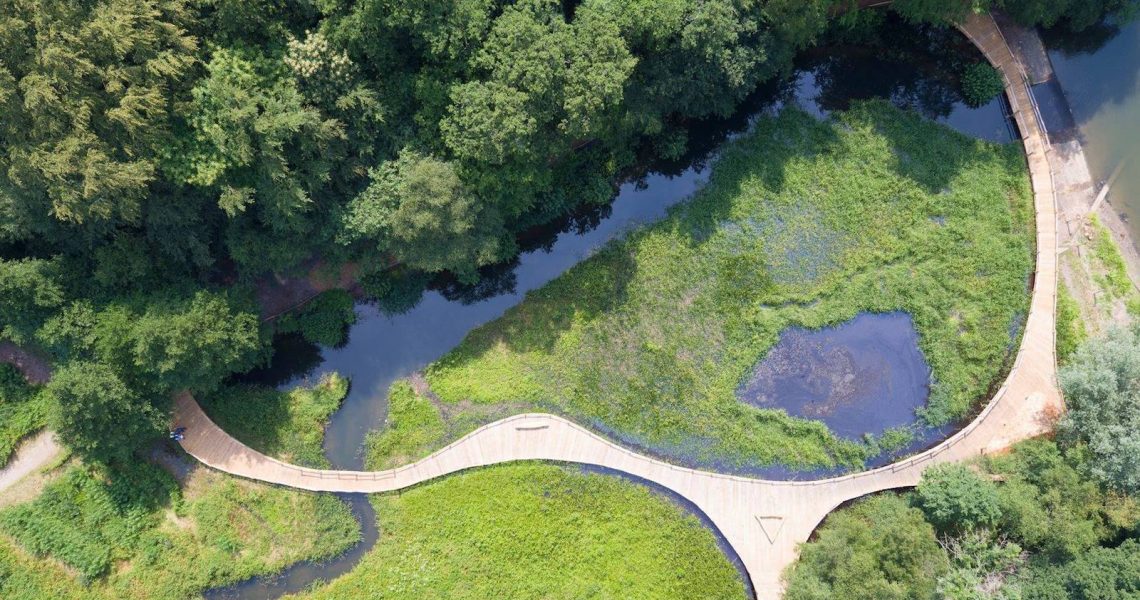 aerial kew wakehurst oak wetland boardwalk