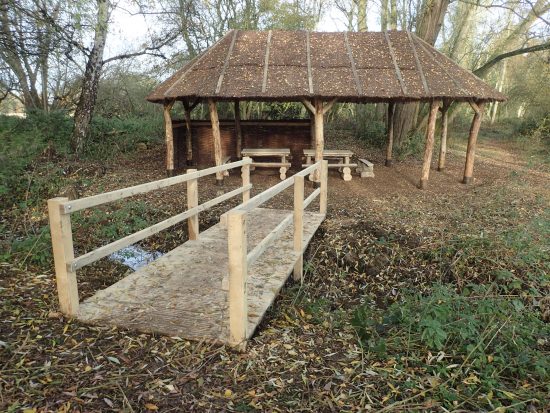 picninc hut and boardwalk bridge